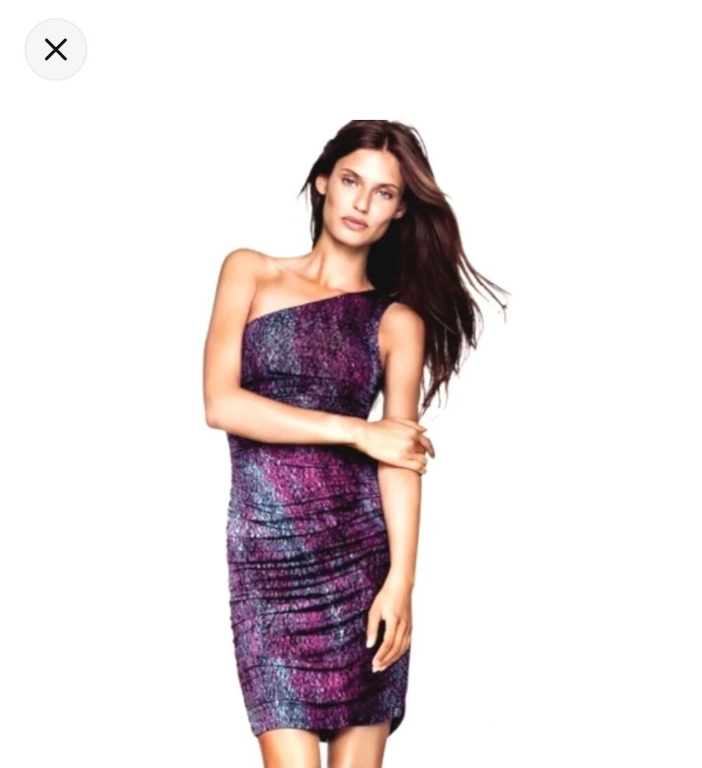 H & M Women's One Shoulder Ruched Cocktail Dress Size S Purple Leopard Print
